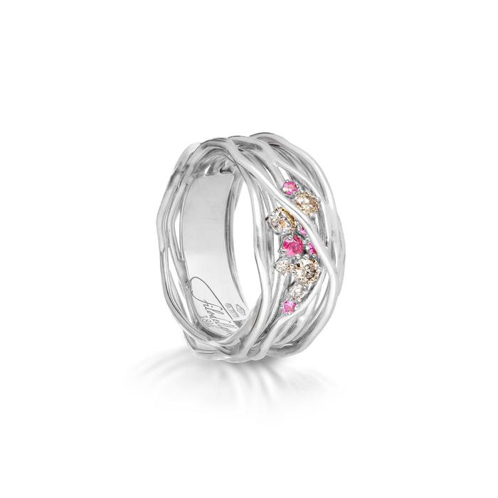 Filodellavita Ten 10 fils en or blanc, diamants bruns et rubis