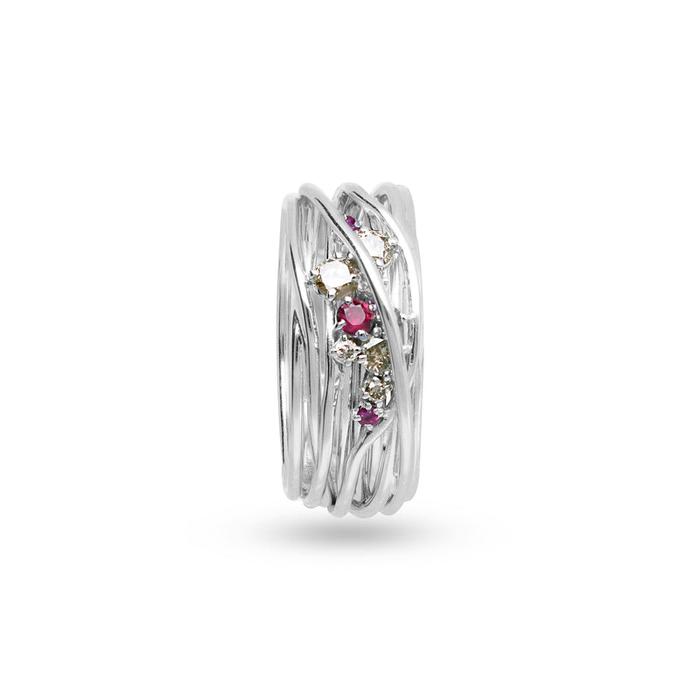Filodellavita Ten 10 fils en or blanc, diamants bruns et rubis