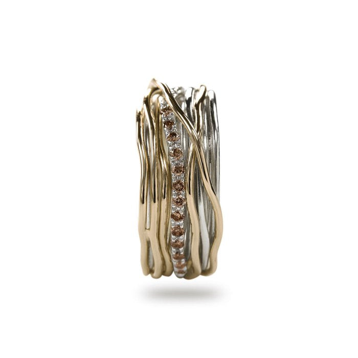 Filodellavita Classic - 13 rangs en or jaune 9 carats, argent 925 et 16 diamants noirs bruns