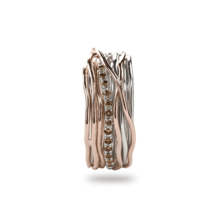 Filodellavita Classic 13 brins en or rose 9 carats, argent 925 et 16 diamants bruns