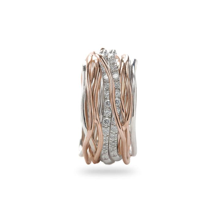 Filodellavita Classic 13 Strands in 950 Silver and 9kt Rose Gold with Double White Diamond Riviera