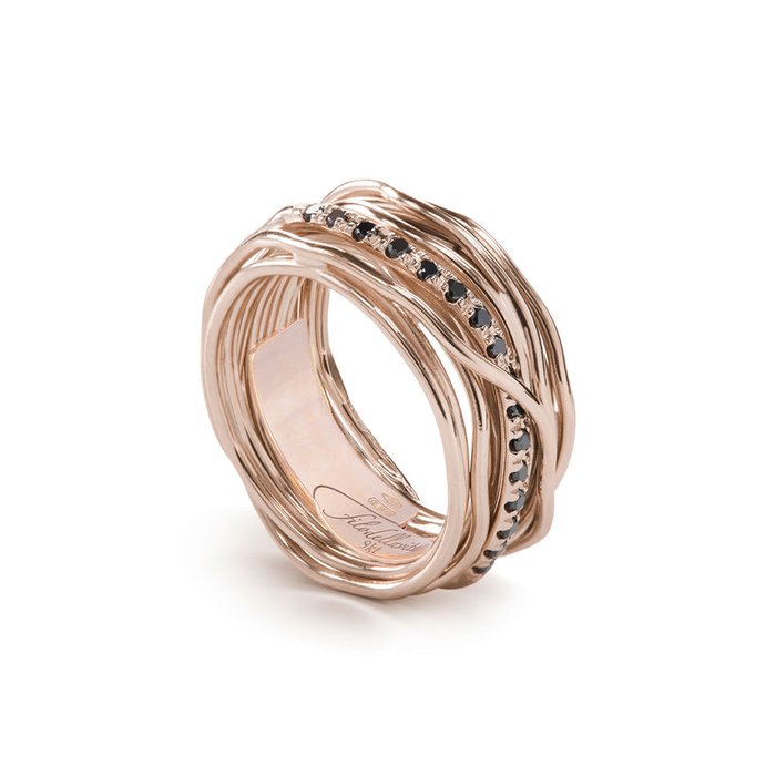 Filodellavita Classic 13 brins en or rose 9 carats et 16 diamants noirs