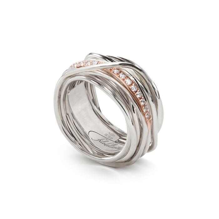 Filodellavita Classic 13 Wires in 925 Silver, 9kt Rose Gold Riviera and 16 White Diamonds