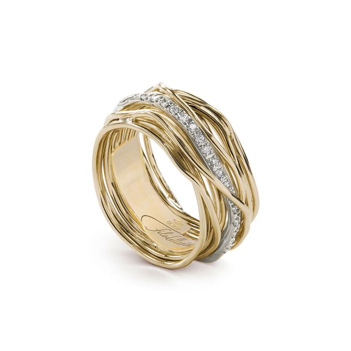Filodellavita Classic 13 Yellow Gold Threads and White Gold Riviere with 16 White Diamonds