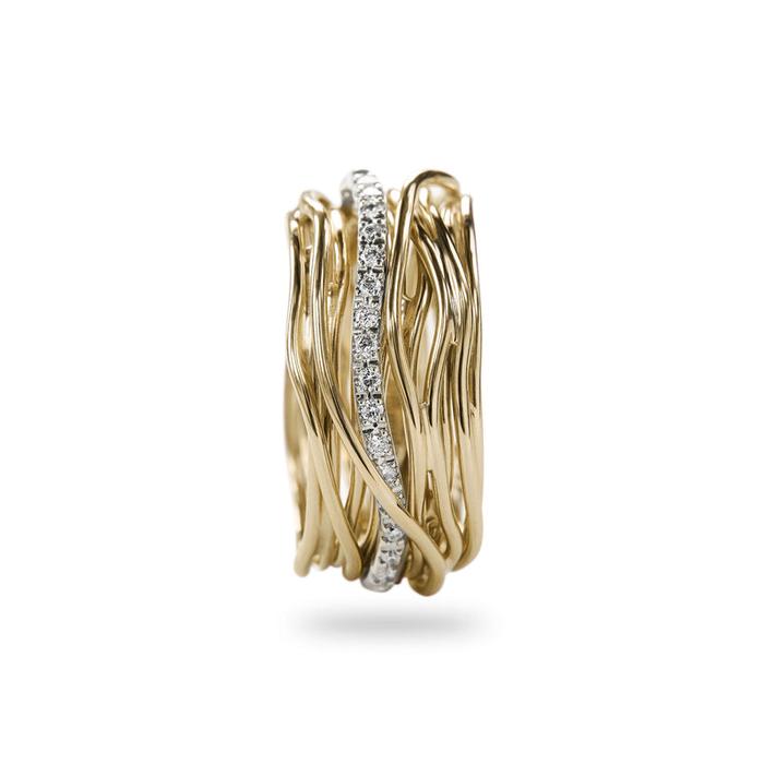 Filodellavita Classic 13 Yellow Gold Threads and White Gold Riviere with 16 White Diamonds