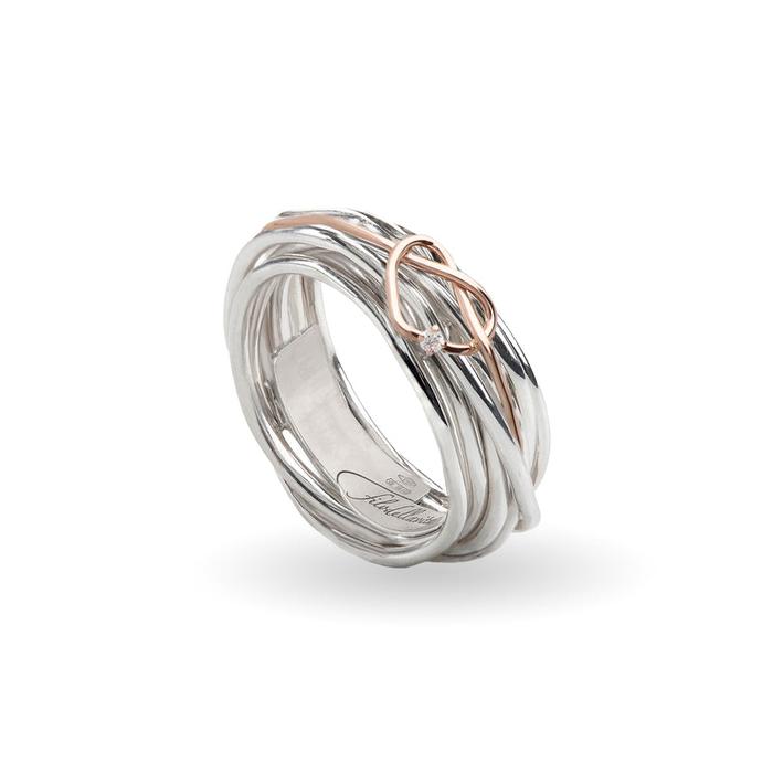 Filodellavita Classic 7 Threads in 925 Silver and Knotted Heart in 9kt Rose Gold