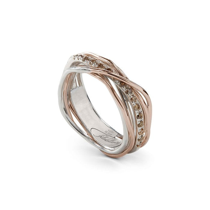 Filodellavita Classic 7 Threads en or rose 9 carats, argent 925 et diamants bruns/noirs