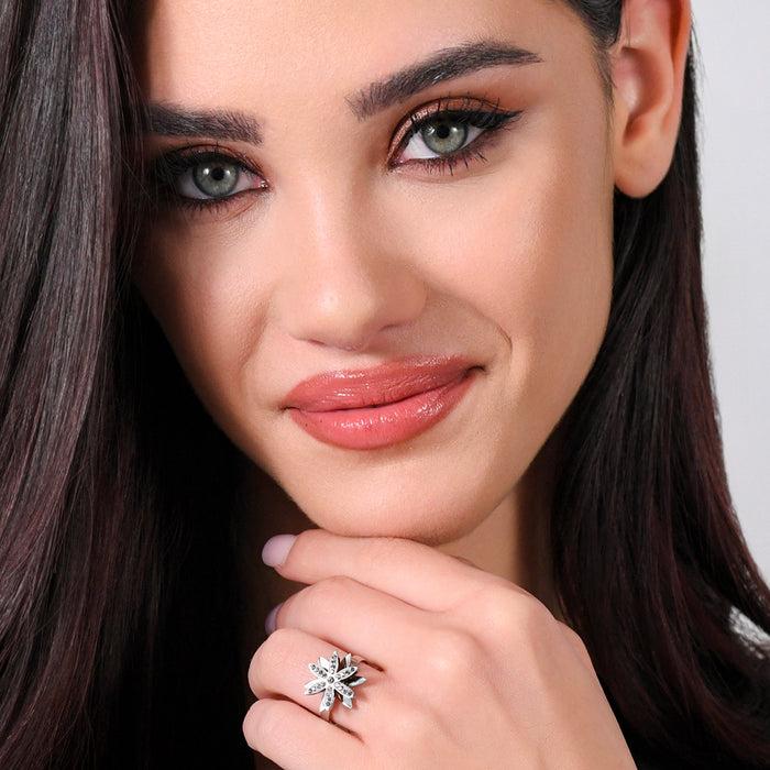 BAGUE FEMME EN ACIER FLEUR DE VIE TOURNANTE