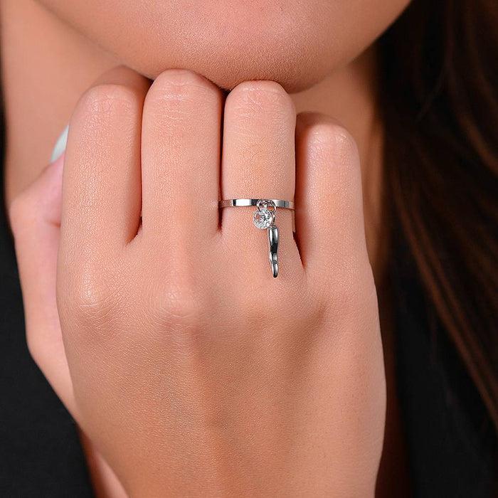 ANELLO DONNA IN ACCIAIO CON CORNO E ZIRCONE BIANCO