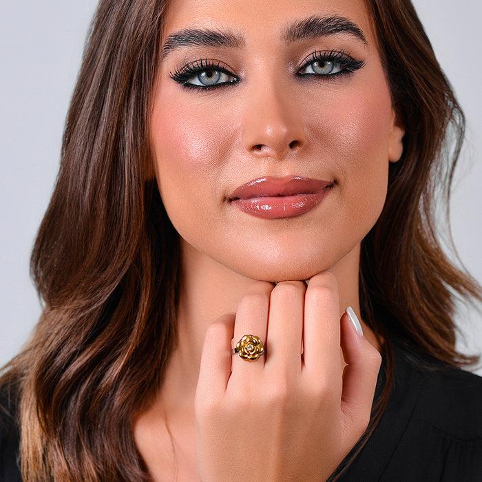 WOMEN'S RING IN STEEL IP GOLD ROUND PINK