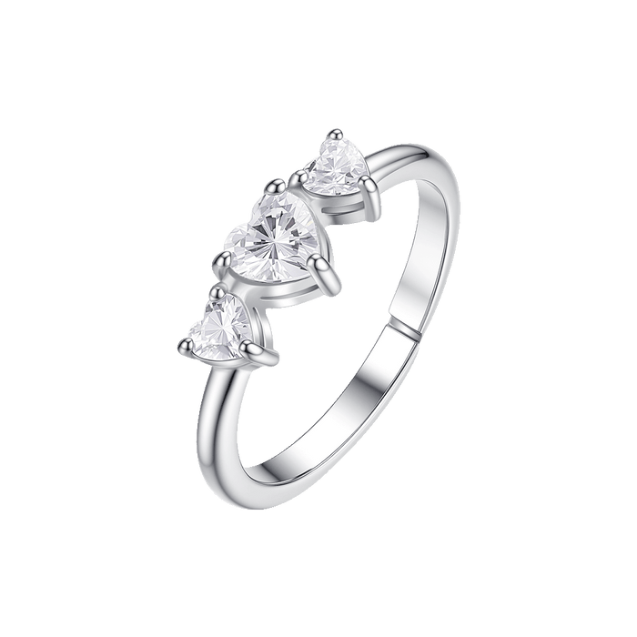 ANELLO DONNA IN ACCIAIO CON CUORI CON ZIRCONI BIANCHI