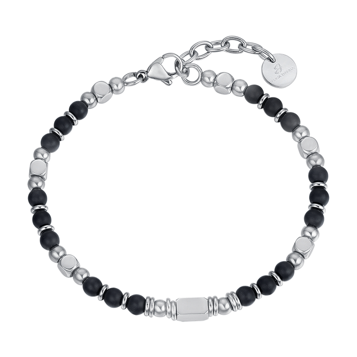 MEN'S BRACELET IN STEEL WITH BLACK AGATE STONES