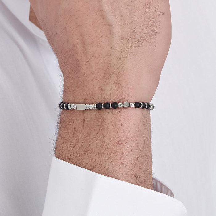 MEN'S BRACELET IN STEEL WITH BLACK AGATE STONES