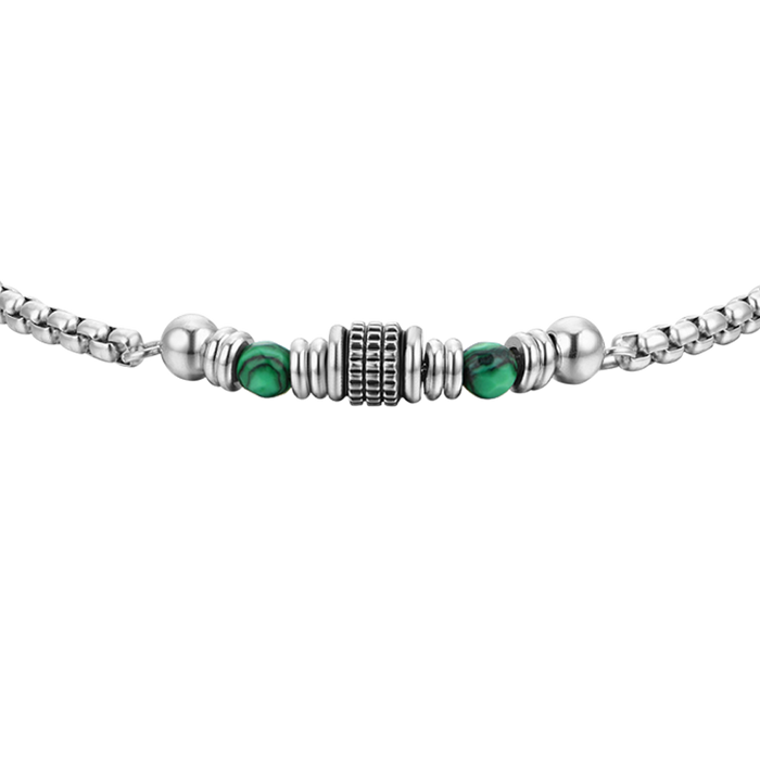 BRACELET HOMME EN ACIER AVEC MALACHITE VERTE
