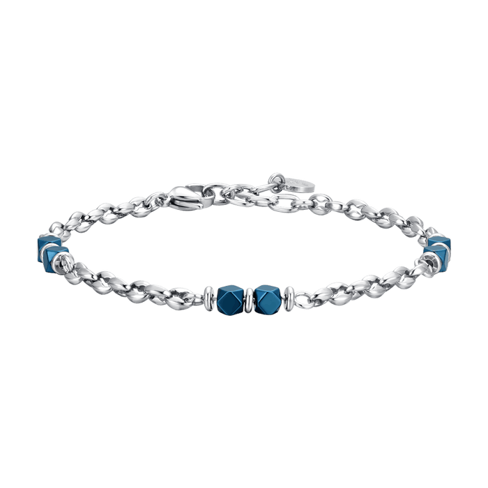 BRACELET HOMME EN ACIER AVEC HÉMATITE BLEUE