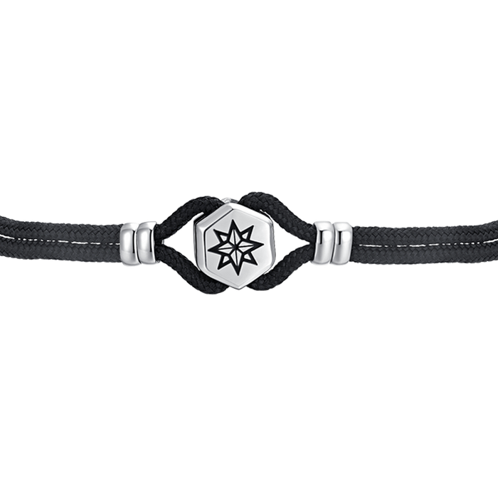 BRACELET HOMME EN CORDE NOIRE ET ROSE DES VENTS