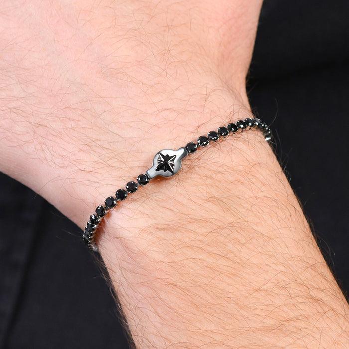 BRACELET DE TENNIS HOMME EN ACIER AVEC ZIRCONE NOIRE