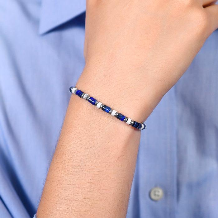 BRACELET HOMME EN ACIER AVEC PIERRES LAPIS