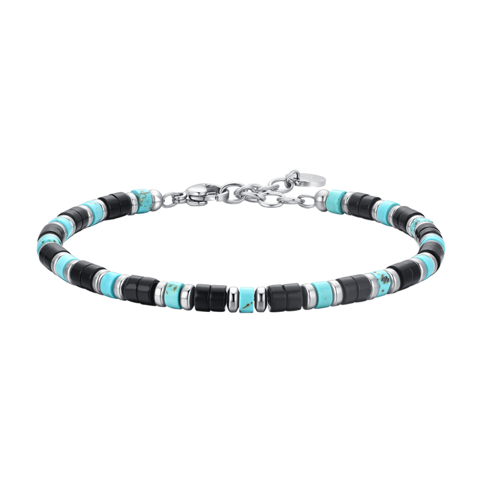 BRACELET HOMME EN ACIER AVEC PIERRES D'AGATE ET DE TURQUOISE