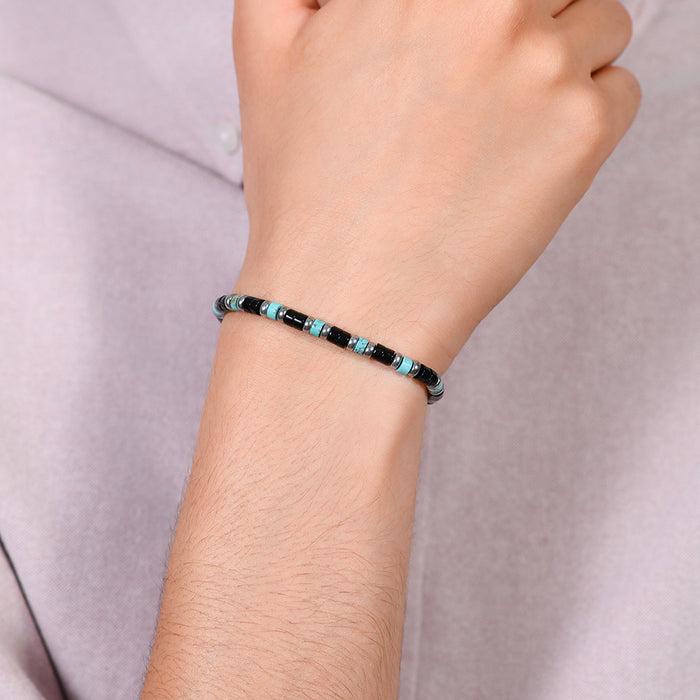 BRACELET HOMME EN ACIER AVEC PIERRES D'AGATE ET DE TURQUOISE