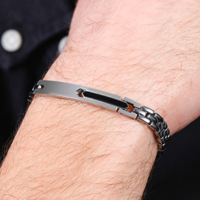 BRACELET HOMME EN ACIER ELEMENT NOIR IP