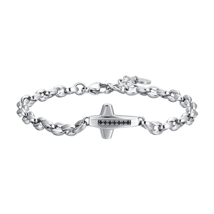 BRACELET HOMME EN ACIER CROIX ET ZIRCONE NOIRE
