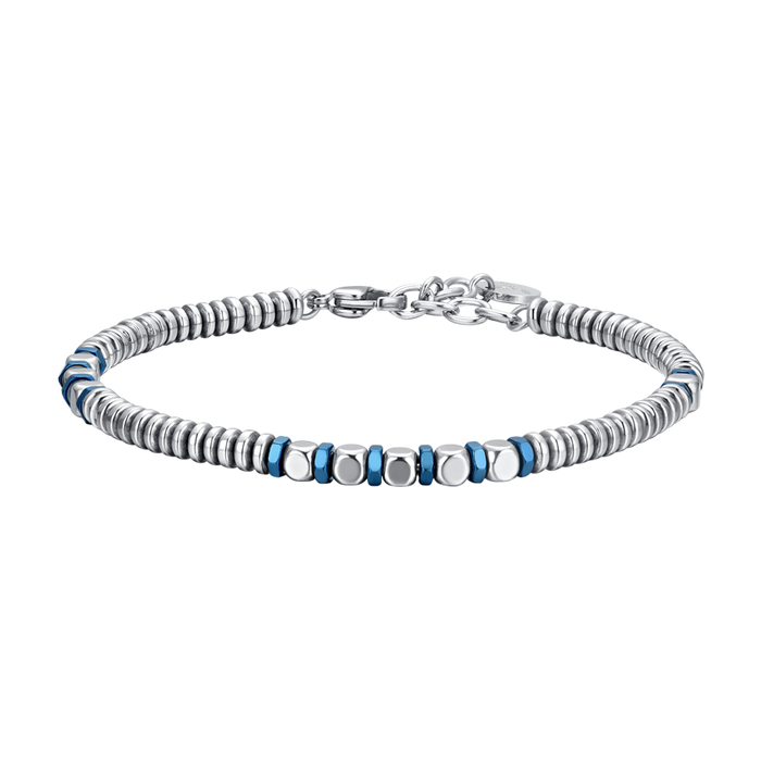 BRACELET HOMME EN ACIER HÉMATITE ARGENT ET BLEU