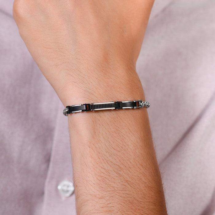BRACELET HOMME EN ACIER ET ÉLÉMENTS EN ACIER NOIR IP