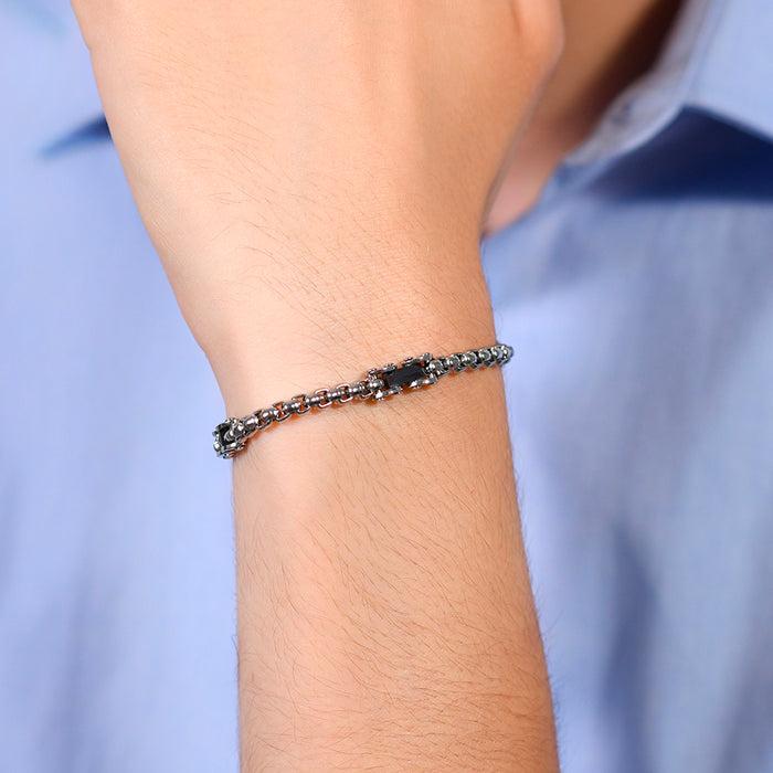 BRACELET HOMME EN ACIER AVEC ÉLÉMENTS EN CÉRAMIQUE NOIRE