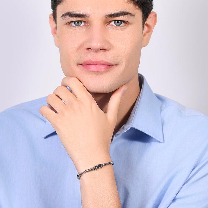 BRACELET HOMME EN ACIER AVEC ÉLÉMENTS EN CÉRAMIQUE NOIRE