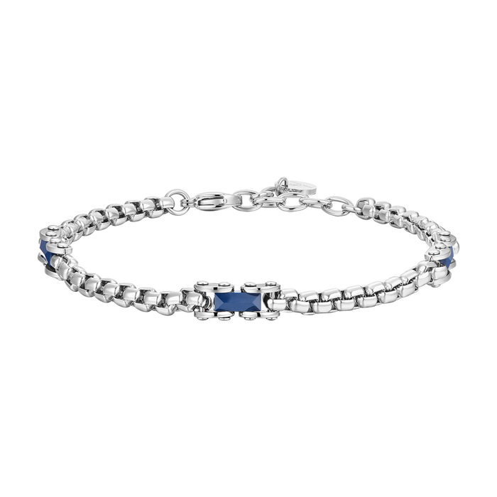 BRACELET HOMME EN ACIER AVEC ÉLÉMENTS EN CÉRAMIQUE BLEUE