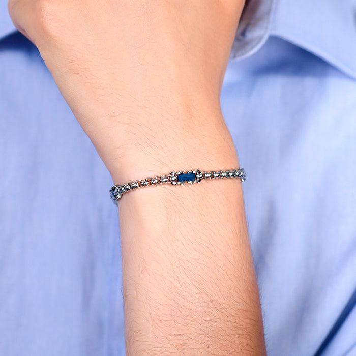 BRACELET HOMME EN ACIER AVEC ÉLÉMENTS EN CÉRAMIQUE BLEUE