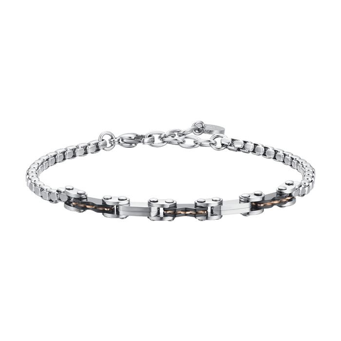 BRACELET POUR HOMME EN ACIER AVEC ÉLÉMENTS IP NOIR ET IP ROSE