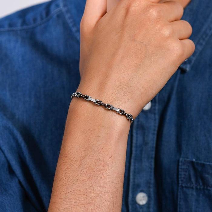 BRACELET POUR HOMME EN ACIER AVEC ÉLÉMENTS IP NOIR ET IP ROSE