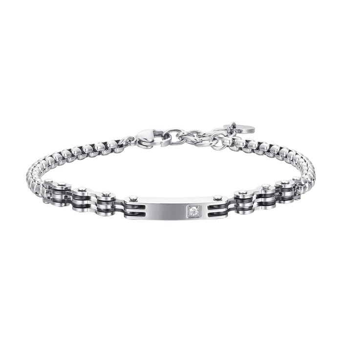 BRACELET HOMME EN ACIER AVEC ÉLÉMENTS IP NOIRS ET ZIRCON