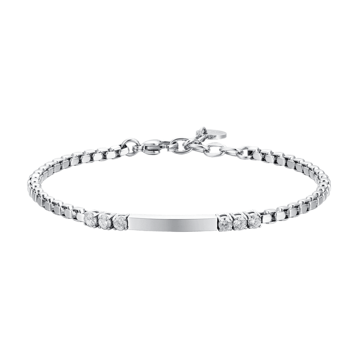 BRACELET HOMME EN PLAQUE D'ACIER ET ZIRCONE BLANC