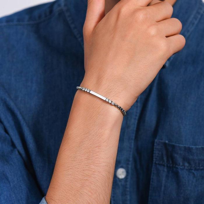 BRACELET HOMME EN PLAQUE D'ACIER ET ZIRCONE BLANC