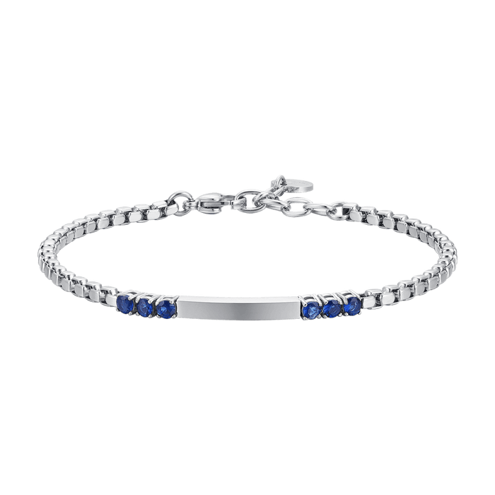 BRACELET HOMME EN PLAQUE D'ACIER ET ZIRCONE BLEUE