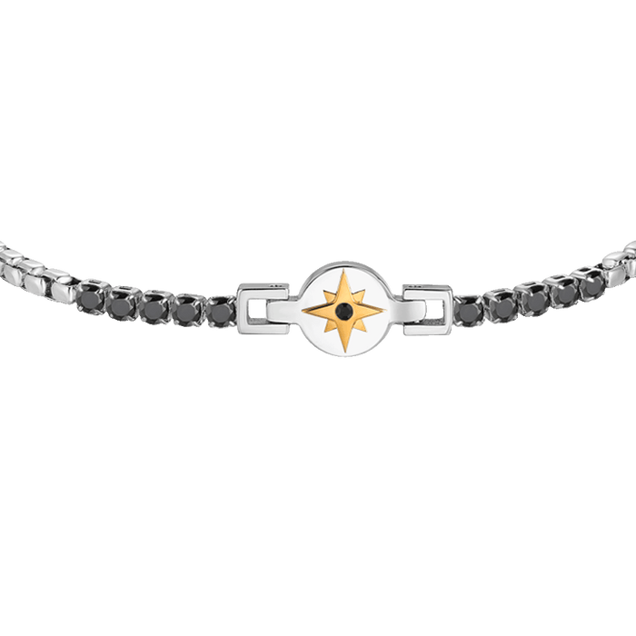 BRACCIALE TENNIS UOMO IN ACCIAIO CON ROSA DEI VENTI IP ROSE E ZIRCONI NERI