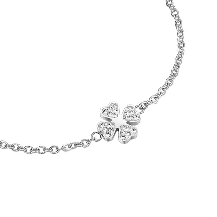 BRACELET FEMME EN ACIER AVEC TRÈFLE À QUATRE FEUILLES ET CRISTAUX