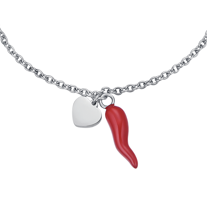 WOMEN'S STEEL BRACELET WITH HEART AND RED HORN