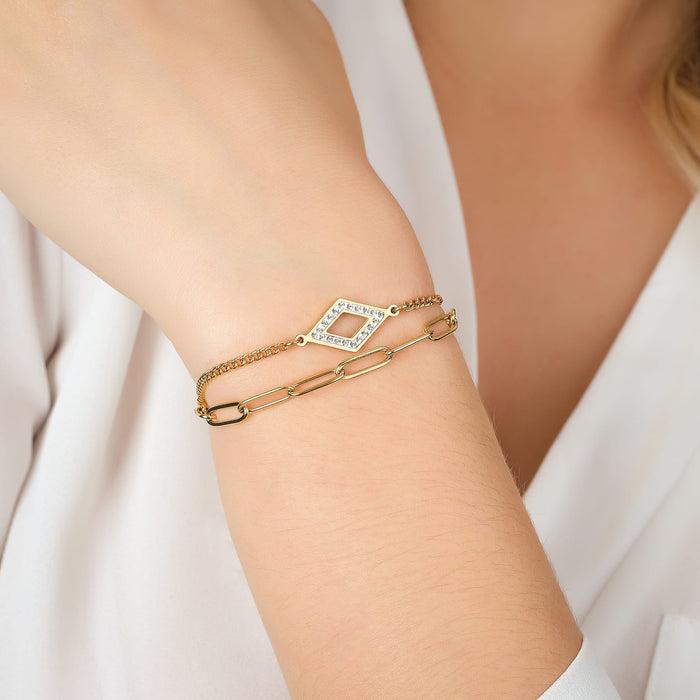 BRACELET FEMME EN ACIER DORÉ IP AVEC CRISTAUX BLANCS