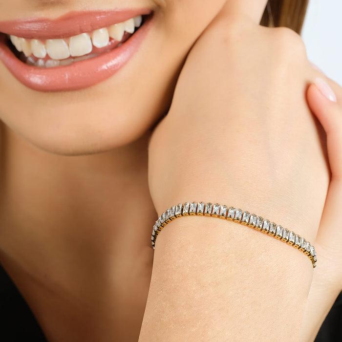BRACELET DE TENNIS FEMME EN ACIER AVEC CRISTAUX BAGUETTE BLANCS