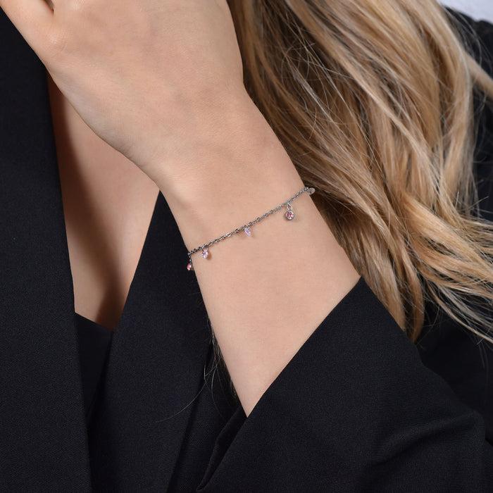 BRACELET FEMME EN ACIER AVEC CRISTAUX ROSES