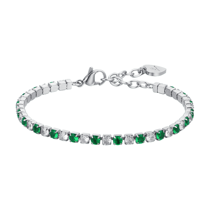WOMEN'S TENNIS BRACELET WITH GREEN AND WHITE CRYSTALS