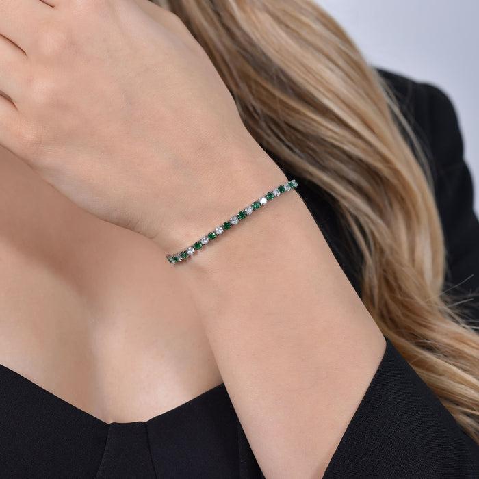 WOMEN'S TENNIS BRACELET WITH GREEN AND WHITE CRYSTALS