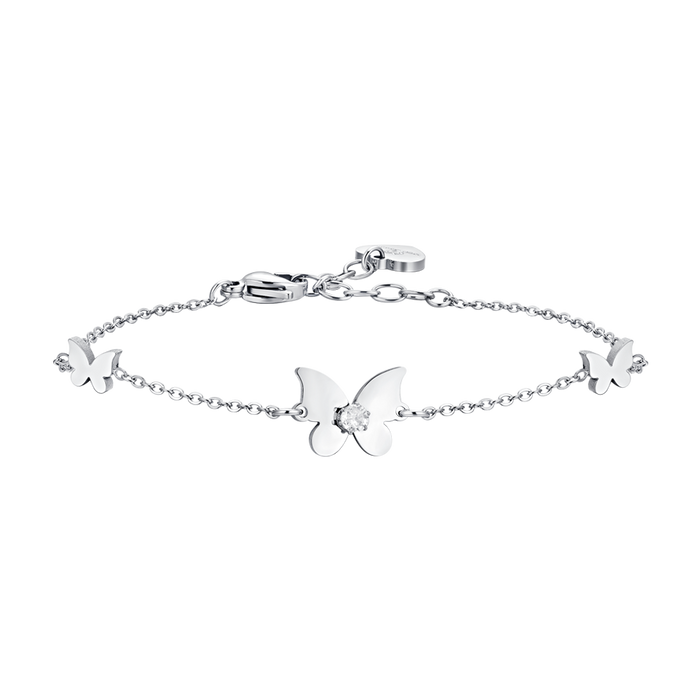 BRACCIALE DONNA IN ACCIAIO FARFALLE E ZIRCONI