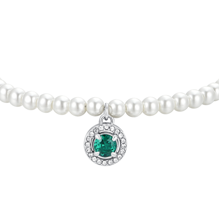 BRACCIALE DONNA IN ACCIAIO PERLE E ZIRCONE VERDE