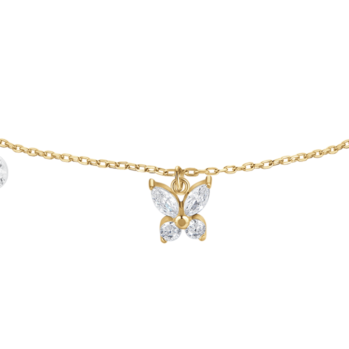 BRACCIALE DONNA IN ACCIAIO COLORE ORO CON PENDENTE FARFALLA ED ALI ZIRCONE BIANC