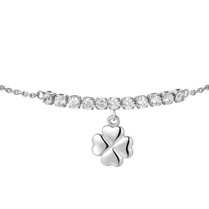 BRACCIALE DONNA IN ACCIAIO CON QUADRIFOGLIO E ZIRCONI BIANCHI